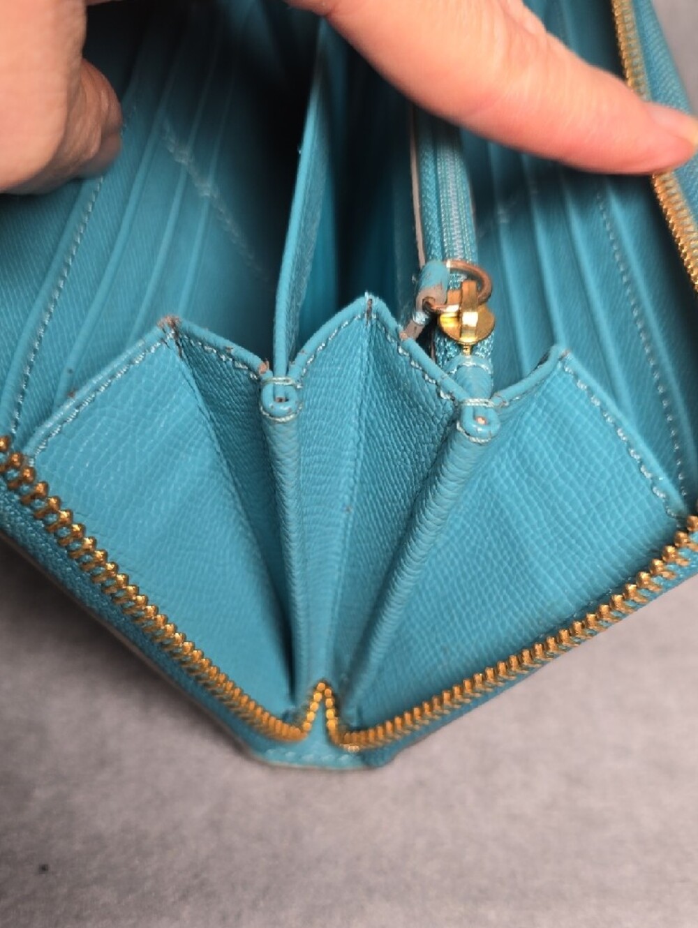 Coach Accordion Zip Wallet Cadet Blue with Gold Studs - Picture 14 of 16